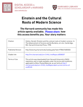 Einstein and the Cultural Roots of Modern Science