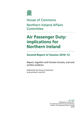 Air Passenger Duty: Implications for Northern Ireland
