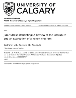 Juror Stress Debriefing: a Review of the Literature and an Evaluation of a Yukon Program
