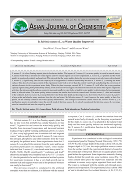 Is Salvinia Natans (L.) a Water Quality Improver?