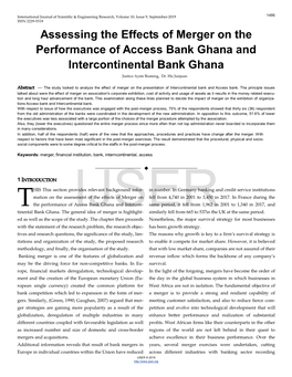 Assessing the Effects of Merger on the Performance of Access Bank Ghana and Intercontinental Bank Ghana