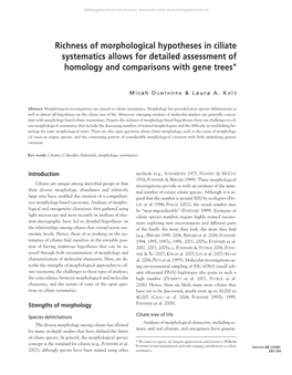 Richness of Morphological Hypotheses in Ciliate Systematics Allows for Detailed Assessment of Homology and Comparisons with Gene Trees*