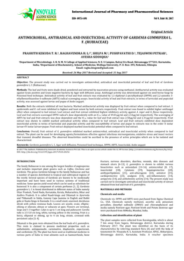 Antimicrobial, Antiradical and Insecticidal Activity of Gardenia Gummifera L