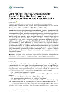 Contribution of Schinziophyton Rautanenii to Sustainable Diets, Livelihood Needs and Environmental Sustainability in Southern Africa