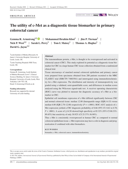 Met As a Diagnostic Tissue Biomarker in Primary Colorectal Cancer