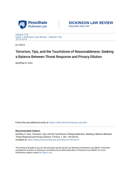 Terrorism, Tips, and the Touchstone of Reasonableness: Seeking a Balance Between Threat Response and Privacy Dilution