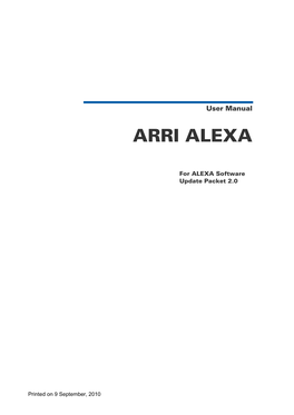 Arri Alexa User Manual