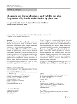 Changes in Soil Hyphal Abundance and Viability Can Alter the Patterns of Hydraulic Redistribution by Plant Roots