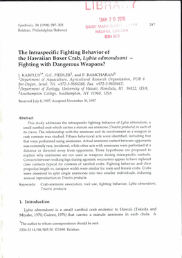 Fl.'N 1 11 Wro the Intraspecific Fighting Behavior of the Hawaiian Boxer