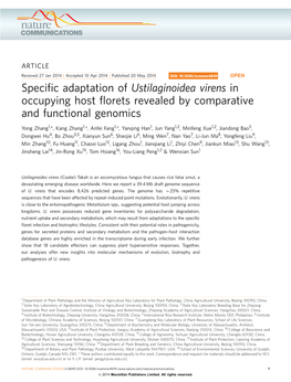 Specific Adaptation of Ustilaginoidea Virens in Occupying Host