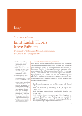 Ernst Rudolf Hubers Letzte Fußnote Die Normative Ordnung Des Nationalsozialismus Und Die Grenzen Der Kulturgeschichte