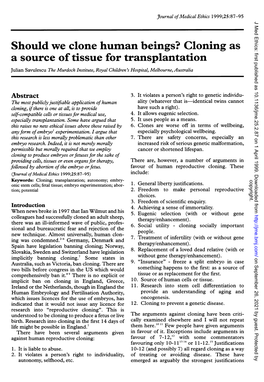 Should We Clone Human Beings? Cloning As