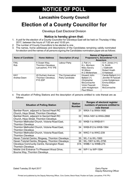 NOTICE of POLL Election of a County Councillor