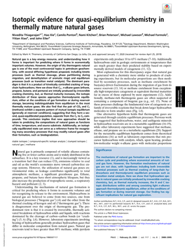 Isotopic Evidence for Quasi-Equilibrium Chemistry in Thermally Mature Natural Gases