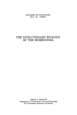 The Evolutionary Ecology of the Hominoidea