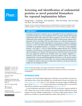 Screening and Identification of Endometrial Proteins As Novel Potential Biomarkers for Repeated Implantation Failure