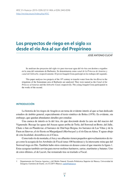 Los Proyectos De Riego En El Siglo Xix Desde El Río Ara Al Sur Del Prepirineo