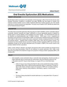 Oral Erectile Dysfunction (ED) Medications BENEFIT APPLICATION