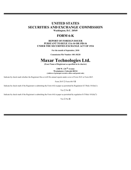 Maxar Technologies Ltd. (Exact Name of Registrant As Specified in Its Charter)