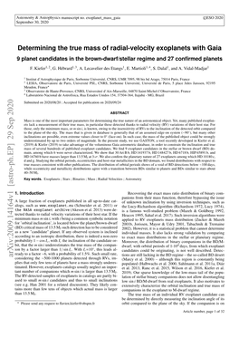 Determining the True Mass of Radial-Velocity Exoplanets with Gaia 9 Planet Candidates in the Brown-Dwarf/Stellar Regime and 27 Conﬁrmed Planets