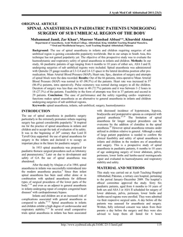 Spinal Anaesthesia in Paediatric Patients Undergoing Surgery of Sub