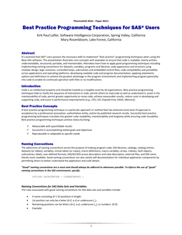 Best Practice Programming Techniques for SAS® Users