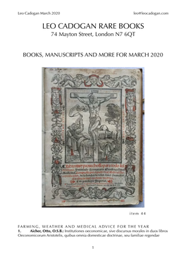 Books, Manuscripts and More for March 2020