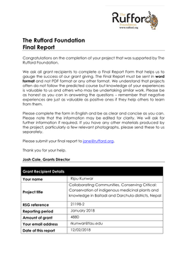 The Rufford Foundation Final Report