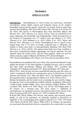 Onychophora (ZOOA CC-2-3-TH) Introduction