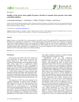 Inability of the Brown Citrus Aphid (Toxoptera Citricida) to Transmit Citrus Psorosis Virus Under Controlled Conditions