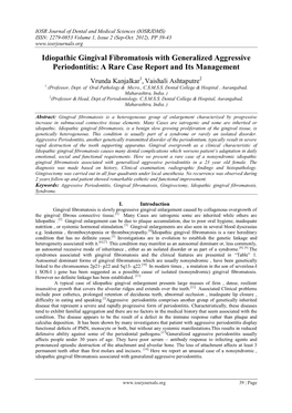 Idiopathic Gingival Fibromatosis with Generalized Aggressive Periodontitis: a Rare Case Report and Its Management