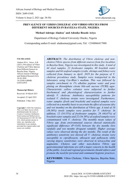 Prevalence of Vibrio Cholerae and Vibrio Species From