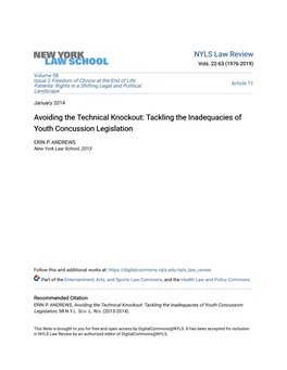 Avoiding the Technical Knockout: Tackling the Inadequacies of Youth Concussion Legislation