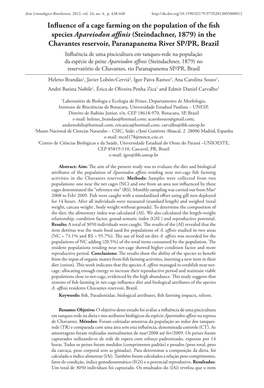 Influence of a Cage Farming on the Population of the Fish Species Apareiodon Affinis (Steindachner, 1879) in the Chavantes Reservoir, Paranapanema River SP/PR, Brazil