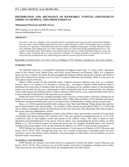 Distribution and Abundance of Hawksbill Turtles (Eretochelys Imbricata Rüppell, 1835) from Pakistan