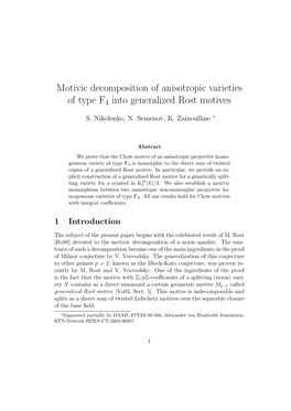 Motivic Decomposition of Anisotropic Varieties of Type F4 Into Generalized Rost Motives