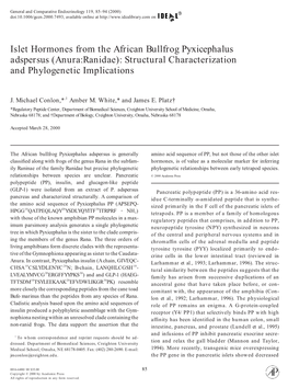 Islet Hormones from the African Bullfrog Pyxicephalus Adspersus (Anura:Ranidae): Structural Characterization and Phylogenetic Implications