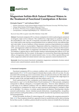 Magnesium Sulfate-Rich Natural Mineral Waters in the Treatment of Functional Constipation–A Review