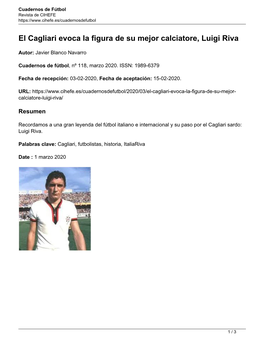 El Cagliari Evoca La Figura De Su Mejor Calciatore, Luigi Riva