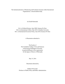 The Institutionalization of Monitoring and Evaluation Systems Within International Organizations: a Mixed-Method Study