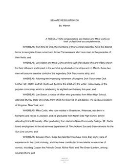 SENATE RESOLUTION 30 by Herron a RESOLUTION Congratulating Joe