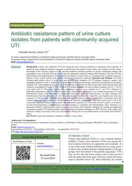 Antibiotic Resistance Pattern of Urine Culture Isolates from Patients with Community Acquired UTI