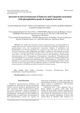 Cladocera and Copepoda) Associated with Phytoplankton Peaks in Tropical Reservoirs