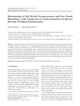 Relationship of Old World Pseudoxenodon and New World Dipsadinae, with Comments on Underestimation of Species Diversity of Chinese Pseudoxenodon