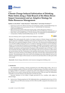 Climate Change Induced Salinization of Drinking Water Inlets