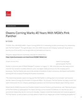 Owens Corning Marks 40 Years with MGM's Pink Panther