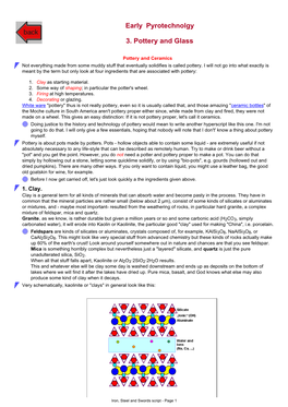 Iron, Steel and Swords Script - Page 1 Schematic (Very!) Structure of Kaolinite / Clay Spheres Symbolize Atoms, Other Shapes Clusters of Atoms Or Molecules