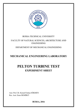 Pelton Turbine Test Experiment Sheet