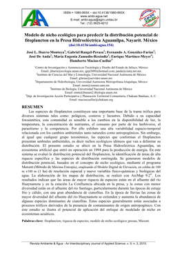 Modelo De Nicho Ecológico Para Predecir La Distribución Potencial De Fitoplancton En La Presa Hidroeléctrica Aguamilpa, Nayarit