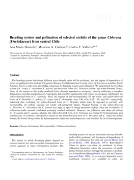 Breeding System and Pollination of Selected Orchids of the Genus Chloraea (Orchidaceae) from Central Chile Ana Marı´A Human˜Aa, Mauricio A